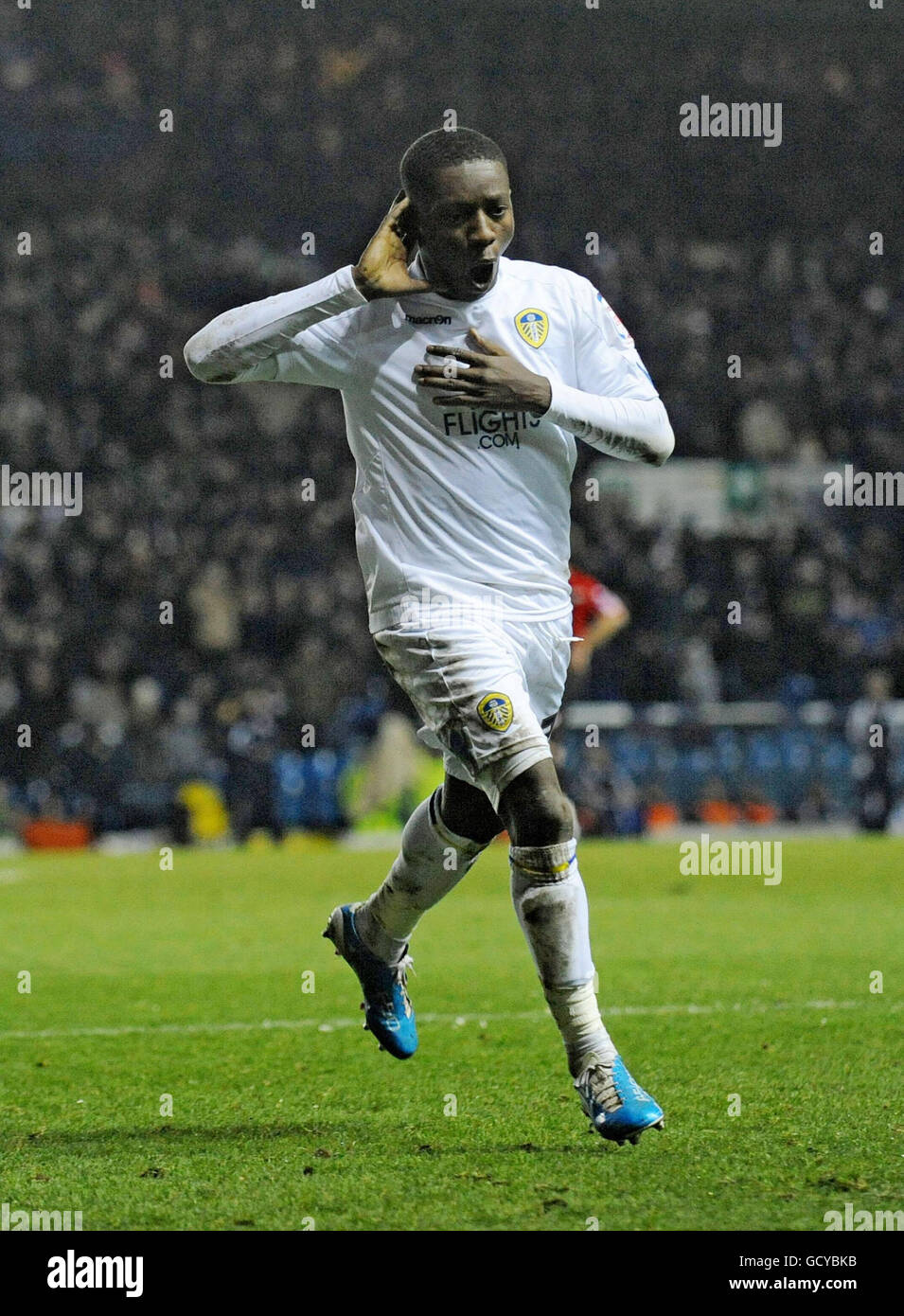 Leeds United's Max Gradel celebrates after scoring his side's second goal during the npower League Championship match at Elland Road, Leeds. Stock Photo