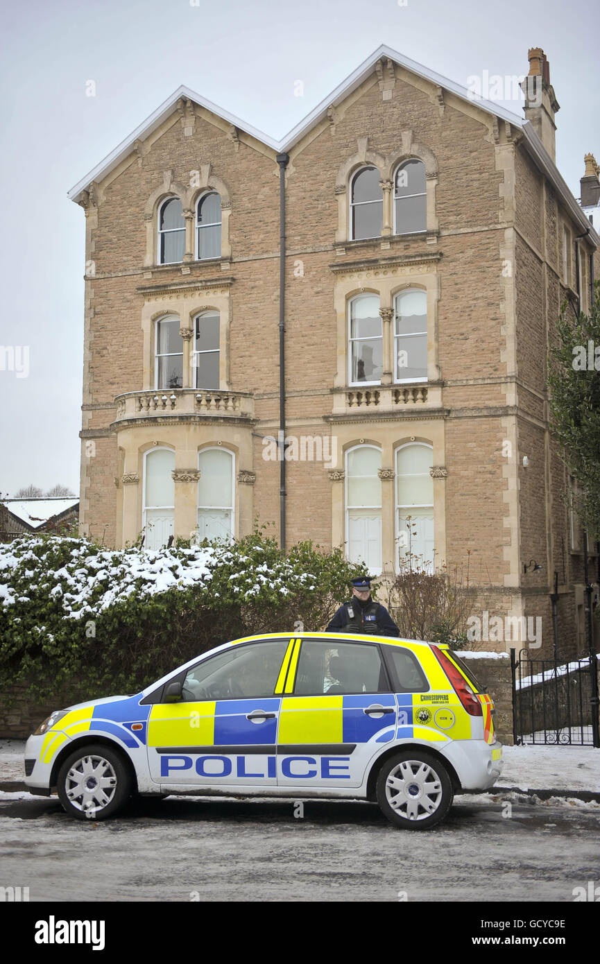 Police outside the ground floor flat in Clifton, Bristol, where Joanna Yeates and her boyfriend Gregory Reardon were living. The architect has not been seen or heard from since Friday following a night out with work colleagues in Bristol. Stock Photo