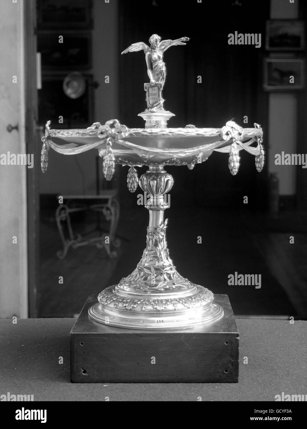The 'De Coubertin Olympic Cup', named after Baron Pierre de Coubertin, the Frenchman who started the modern Olympic Games in 1896. This Olympic cup was awarded to persons or associations as reward for sporting qualities or for special services rendered for the good of sport. The cup i kept at the Olympic Museum at Lausanne, Switzerland. Stock Photo