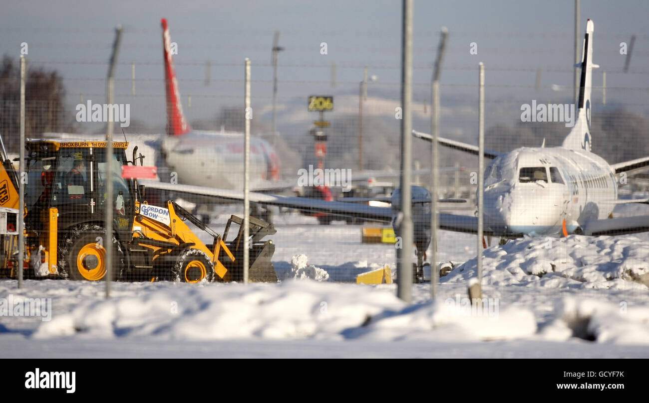A general view of Edinburgh Airport, that was closed today after heavy snowfall. Stock Photo