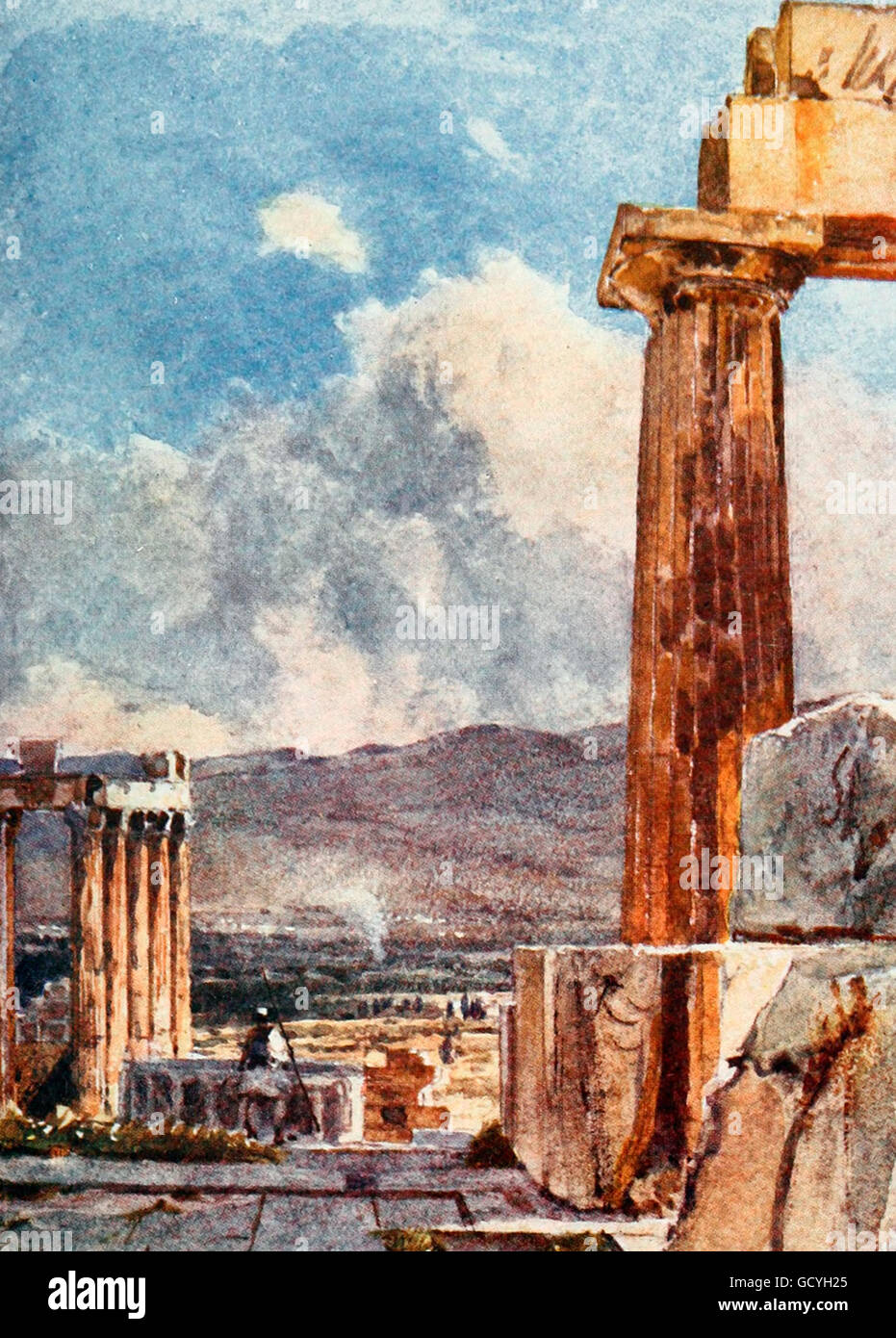 The Eastern Portico of the Erechtheum, viewed from the Northern Peristyle of the Parthenon, Greece, circa 1906 Stock Photo