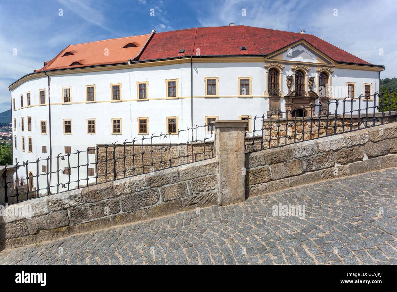 Decin baroque castle coming to the gate, North Bohemia, Decin Czech Republic Stock Photo