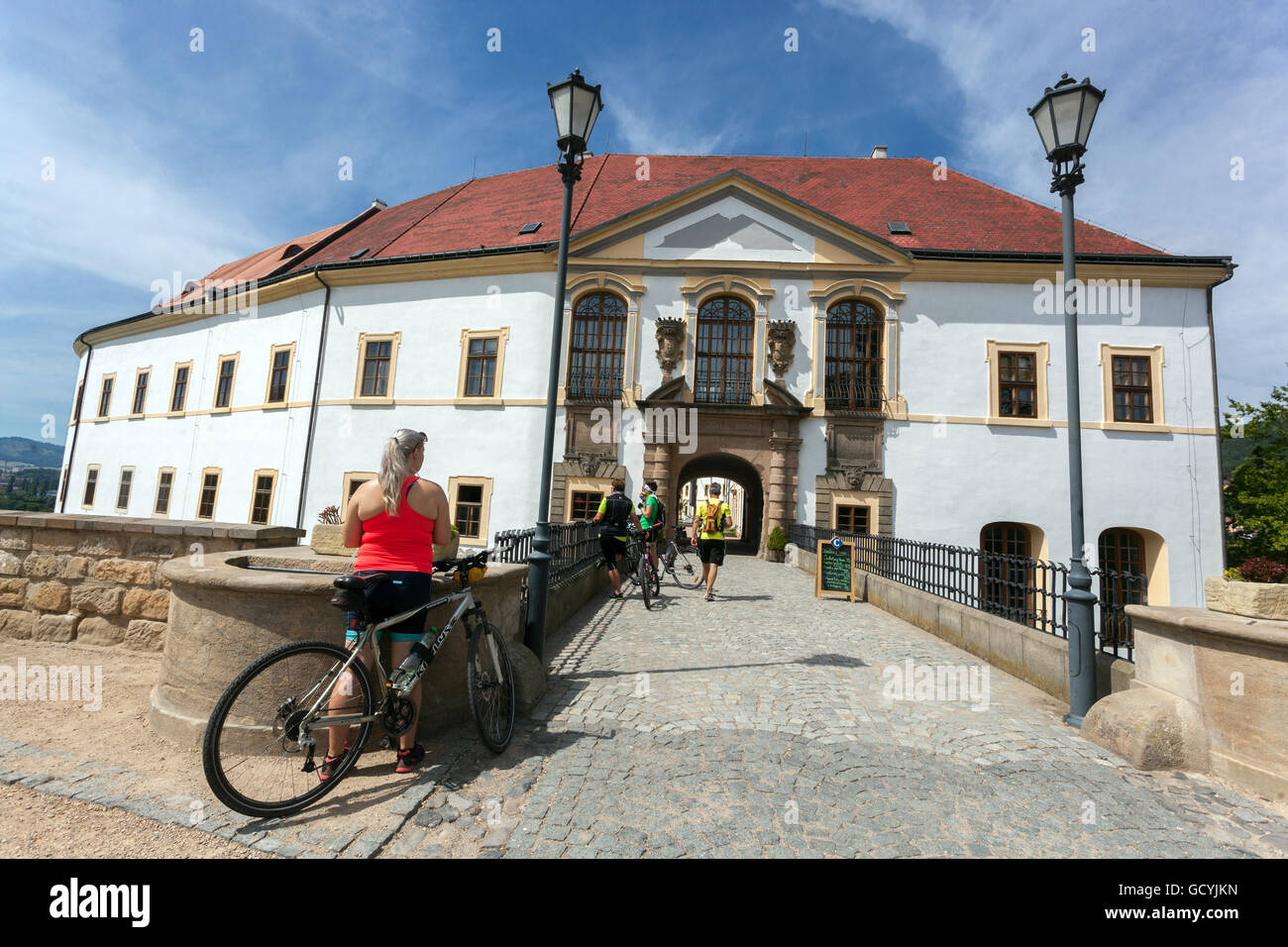 Decin castle tourists North Bohemia, Czech Republic Stock Photo