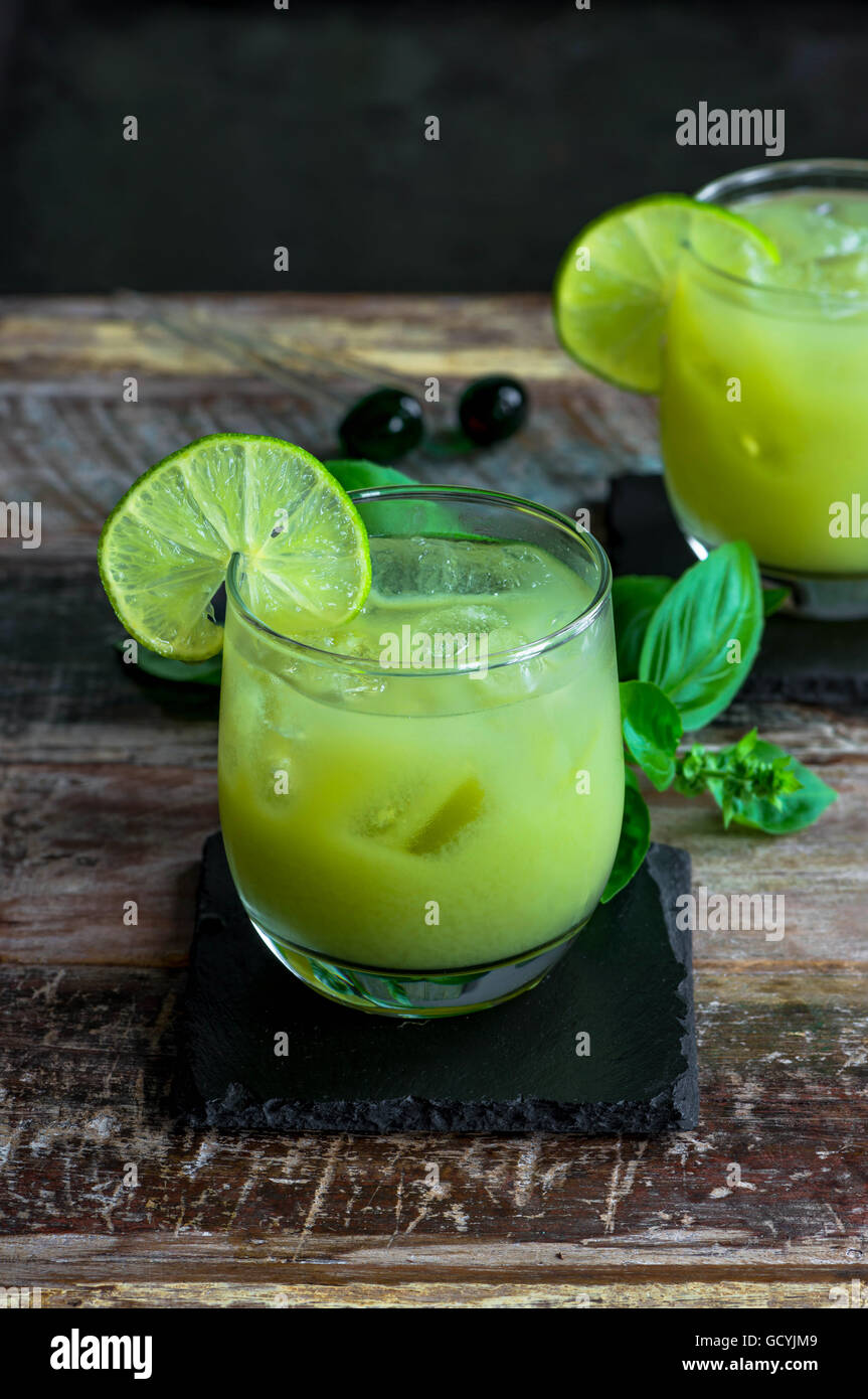 Iced green tea cocktail with tequila and lemon Stock Photo Alamy