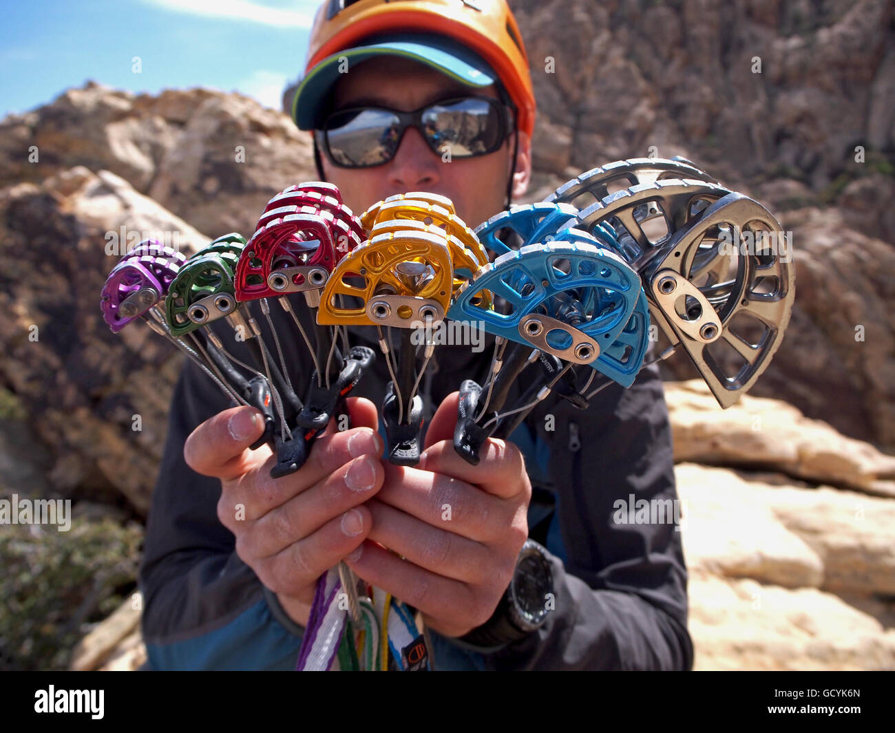 Traditional (trad) climbing gear, camming devices (cams/Friends Stock Photo  - Alamy