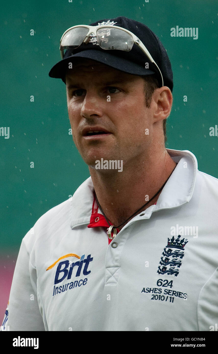 England captain Andrew Strauss leaves the field for a rain break during ...