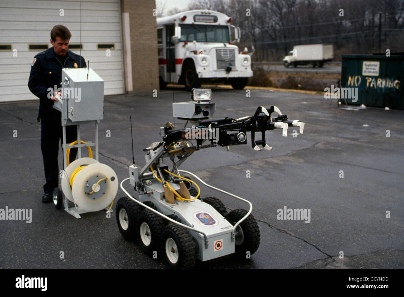 Cheverly, Maryland USA, 1994 Prince Georges County Maryland Bomb disposal robot that is part of the FIre Department bomb squad.  Credit: Mark Reinstein Stock Photo