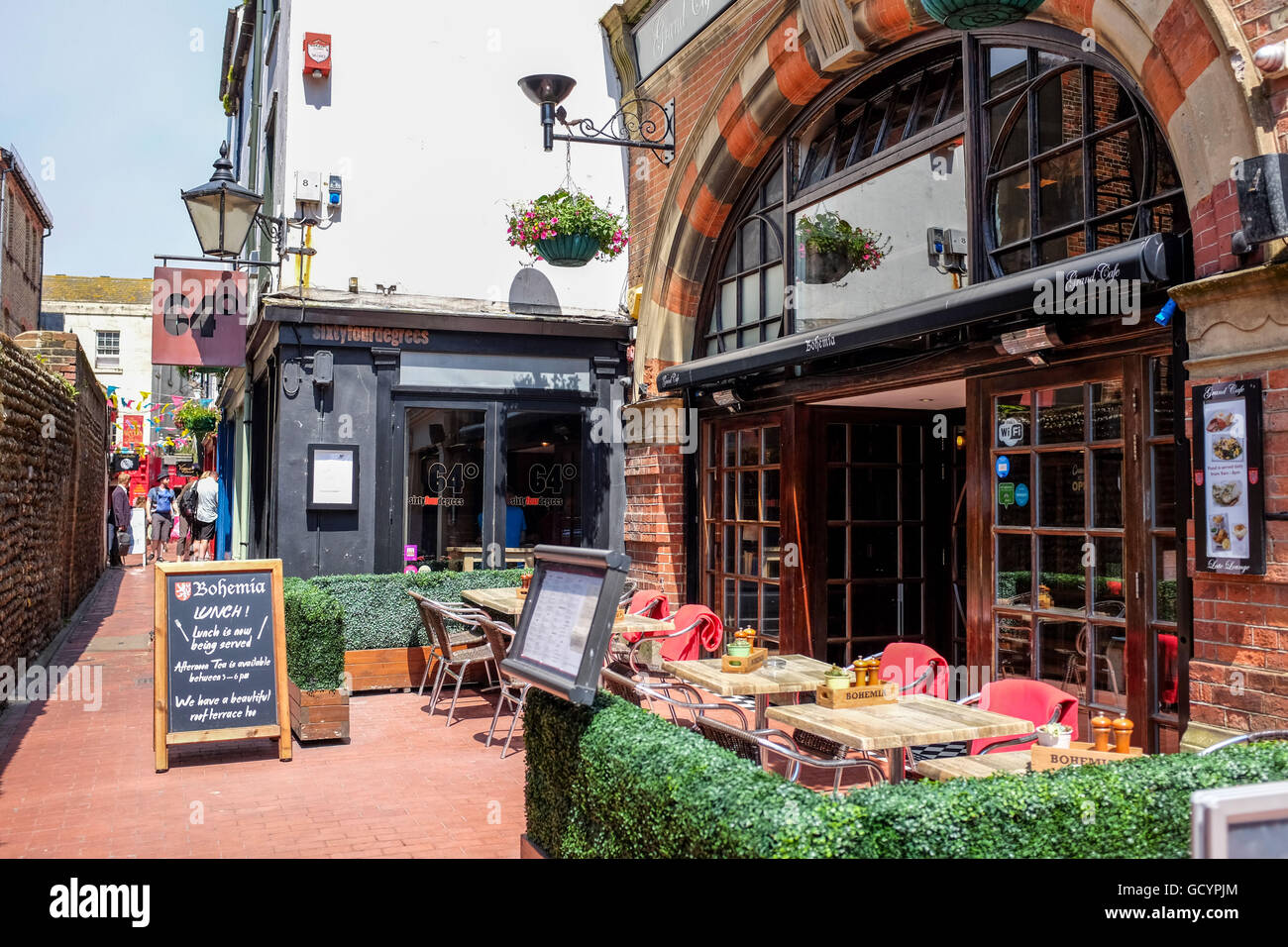 The 64 Degrees restaurant and Bohemia bar next door in The Lanes district of Brighton UK Stock Photo