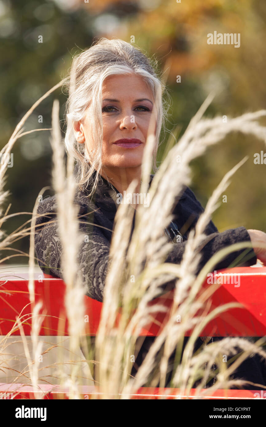 Fifty year old woman in outdoors Stock Photo Alamy