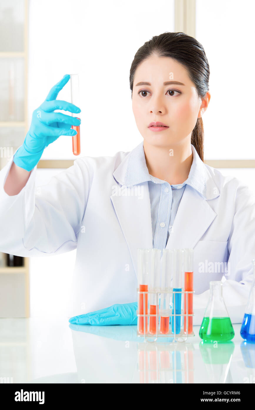 Asian female forensic scientist doing research and development  in laboratory Stock Photo