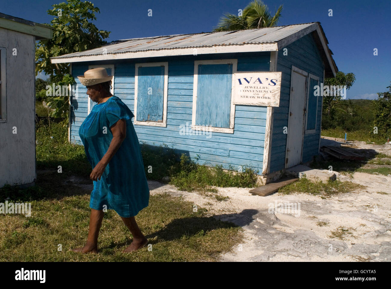 Craft shop Iva Thompson, New Bight, Cat Island. Bahamas. Stock Photo
