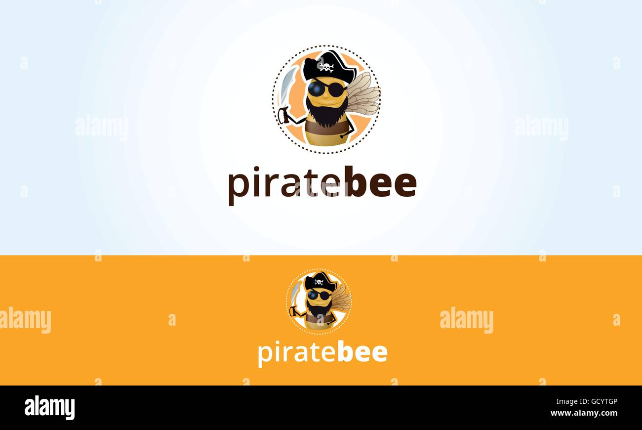 pirate bee comic logo cartoon illustration honey Stock Vector