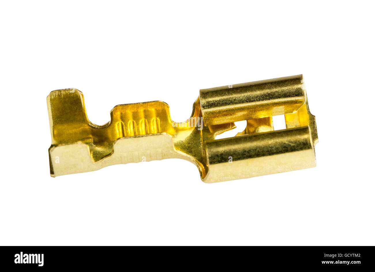 Electrical component bronze cable terminal connector isolated on a