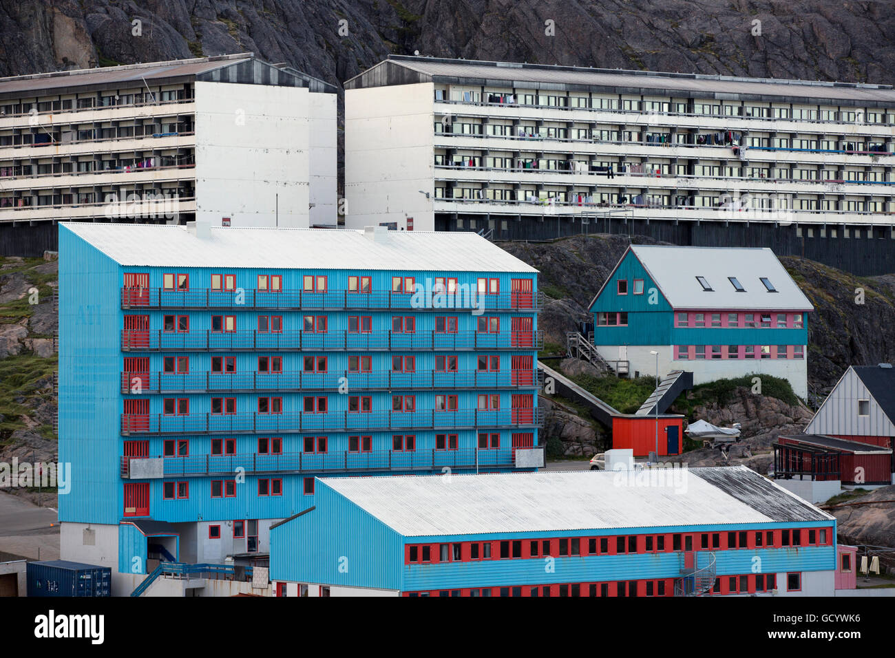 Apartment blocks, Maniitsoq, Greenland Stock Photo Alamy