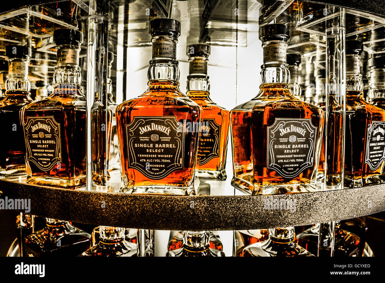 Bottles of Jack Daniel's Single Barrel Select Whiskey on display during