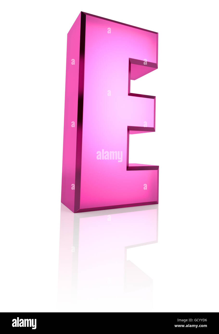 Pink letter E isolated on white background. 3d rendering Stock Photo