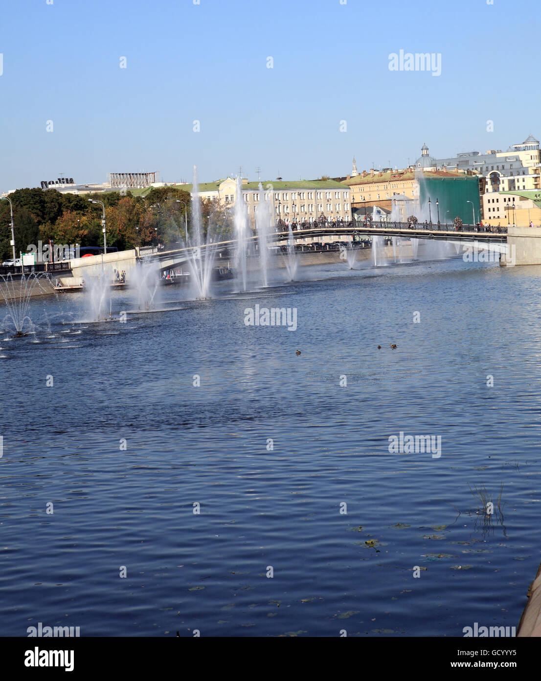 many fountain on river Stock Photo Alamy
