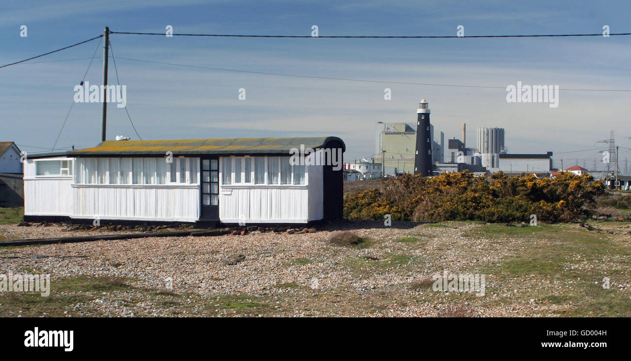 Beach Chalet made out of a Railway Carriage Stock Photo