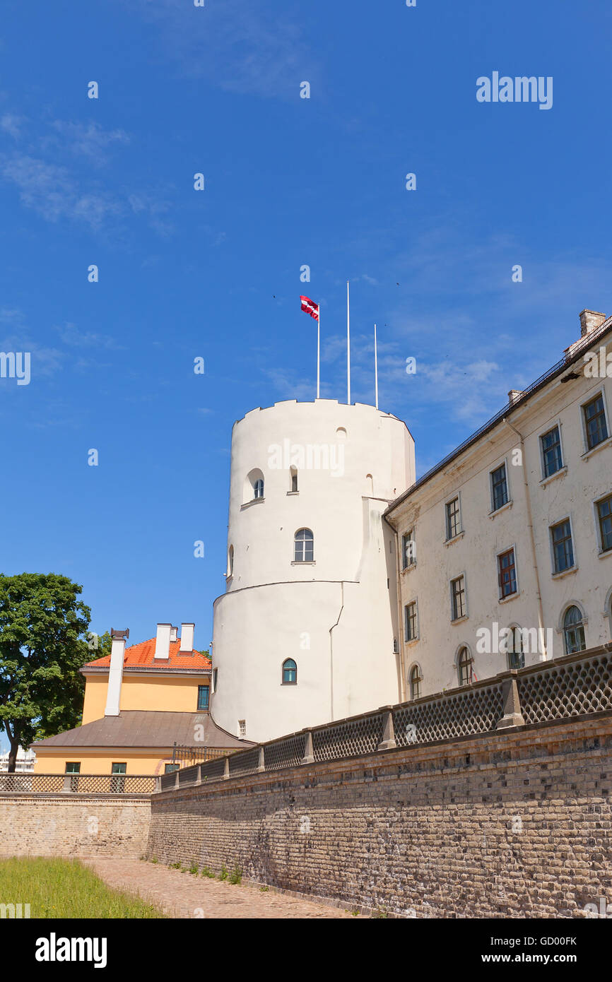 Holy Spirit Tower (circa 1515) of Riga Castle in Riga, Latvia (UNESCO site). Initially constructed in 1330 for Livonian Order Stock Photo