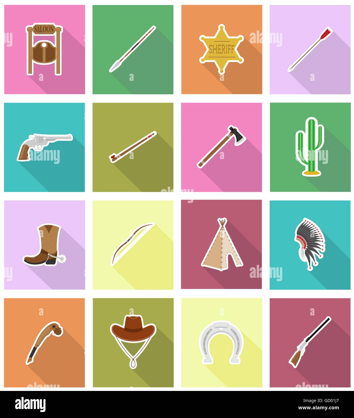 wild west flat icons vector illustration isolated on background Stock ...