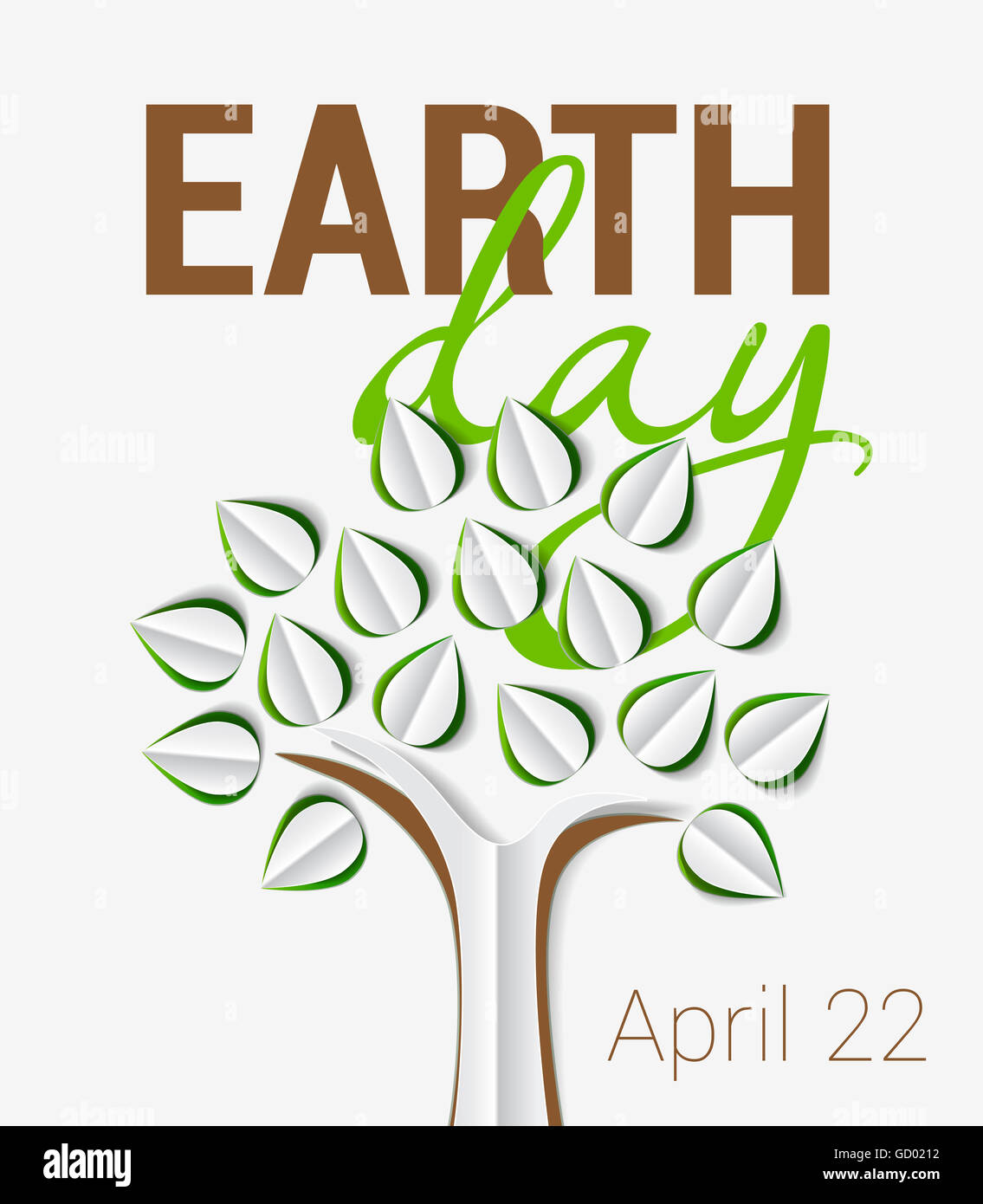 Earth Day greeting with tree made of paper with shadow Stock Photo