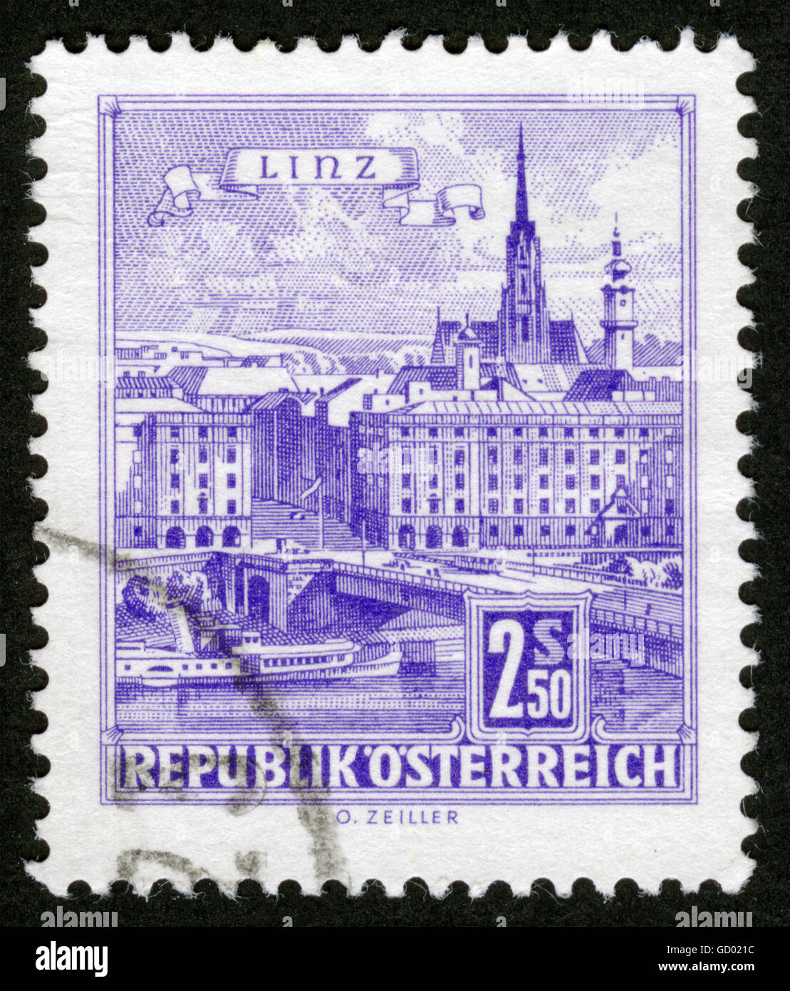 AUSTRIA CIRCA 1962 A stamp printed in Austria shows Linz, from the