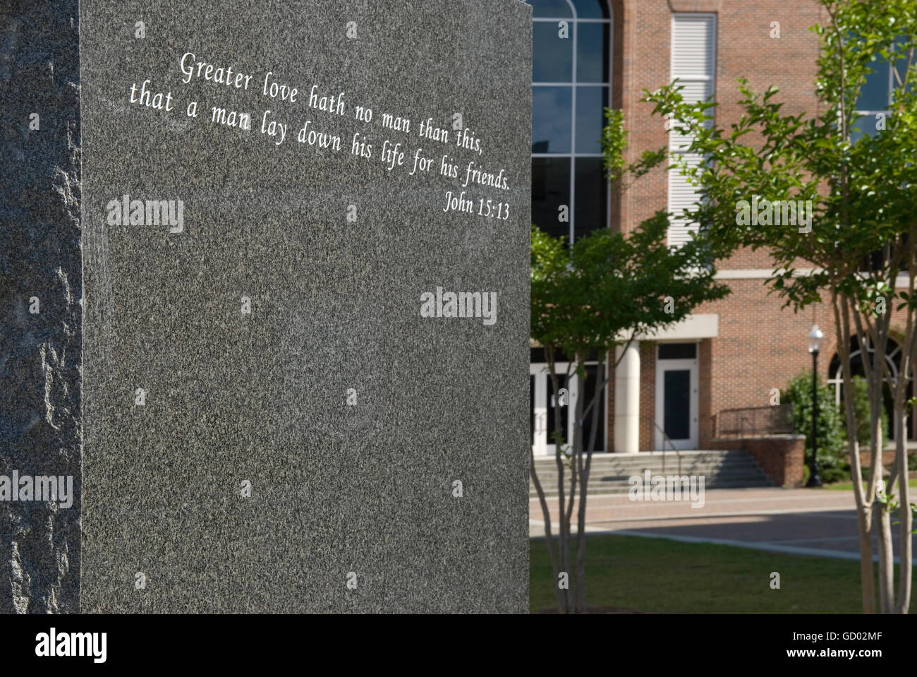 Lancaster County Memorial w/scripture SC USA Stock Photo