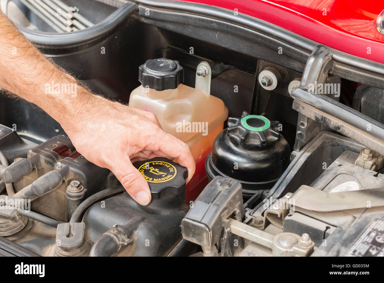 check engine oil car in shop Stock Photo