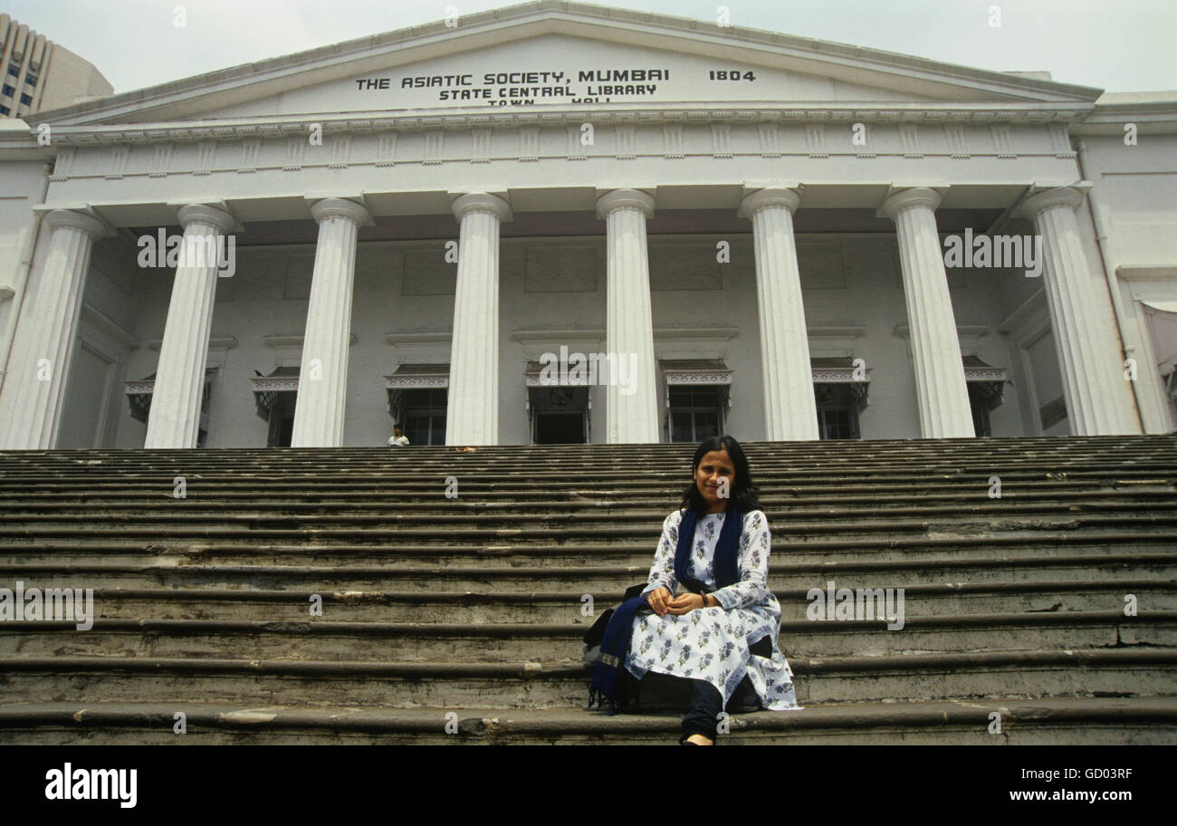 Woman in front of the Asiatic Society Stock Photo