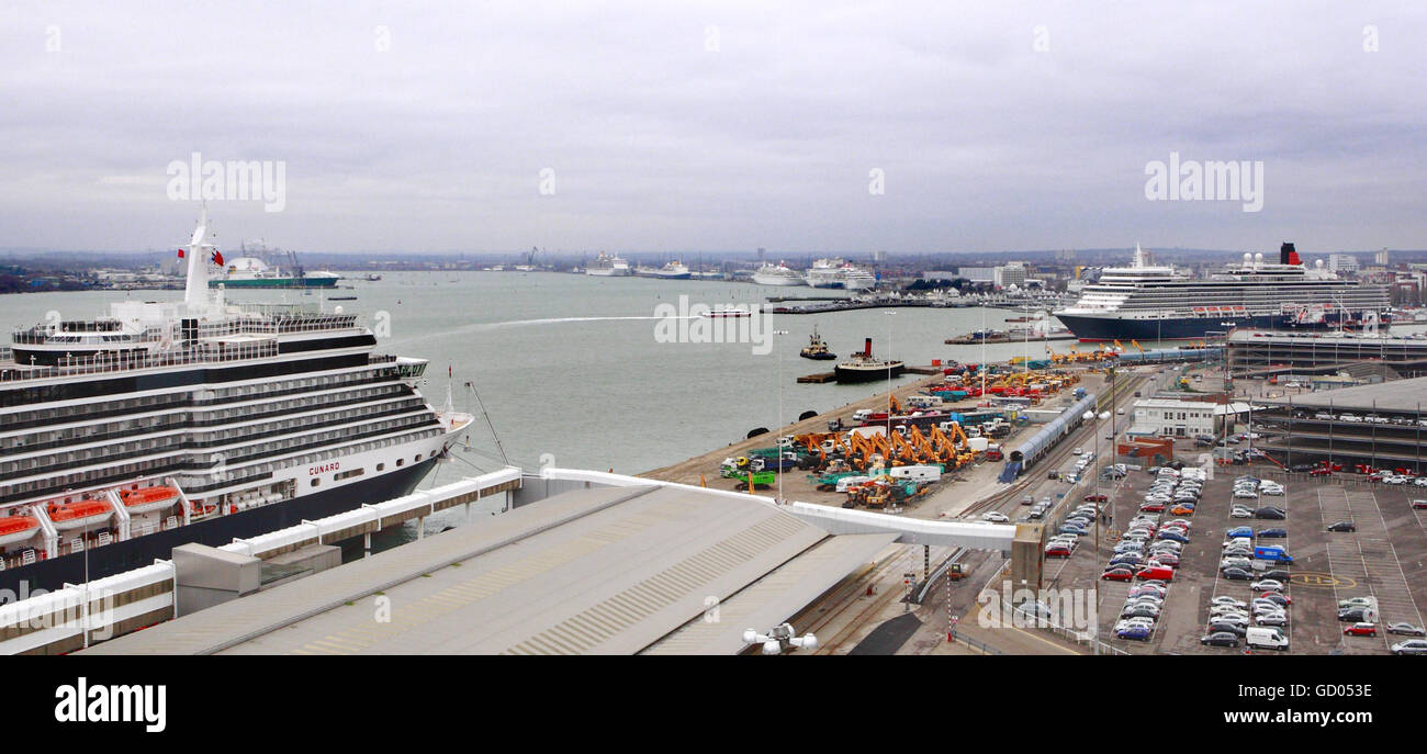 A record six cruise ships sit alongside at Southampton docks today for the first time in history