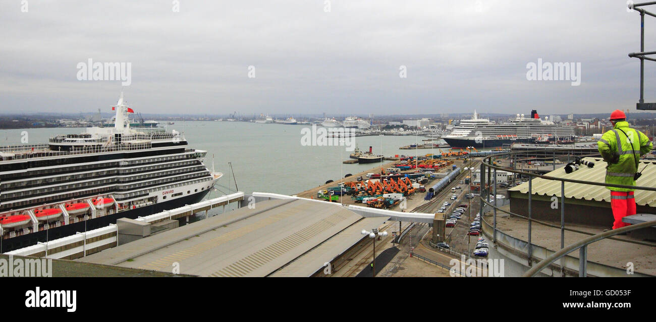A record six cruise ships sit alongside at Southampton docks today for the first time in history