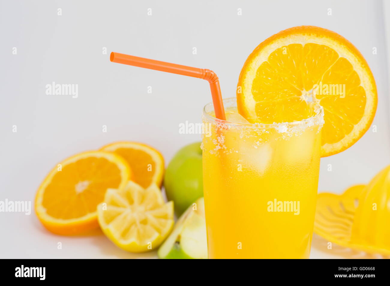 Cold orange and lemon juice for a summer day refreshment Stock Photo