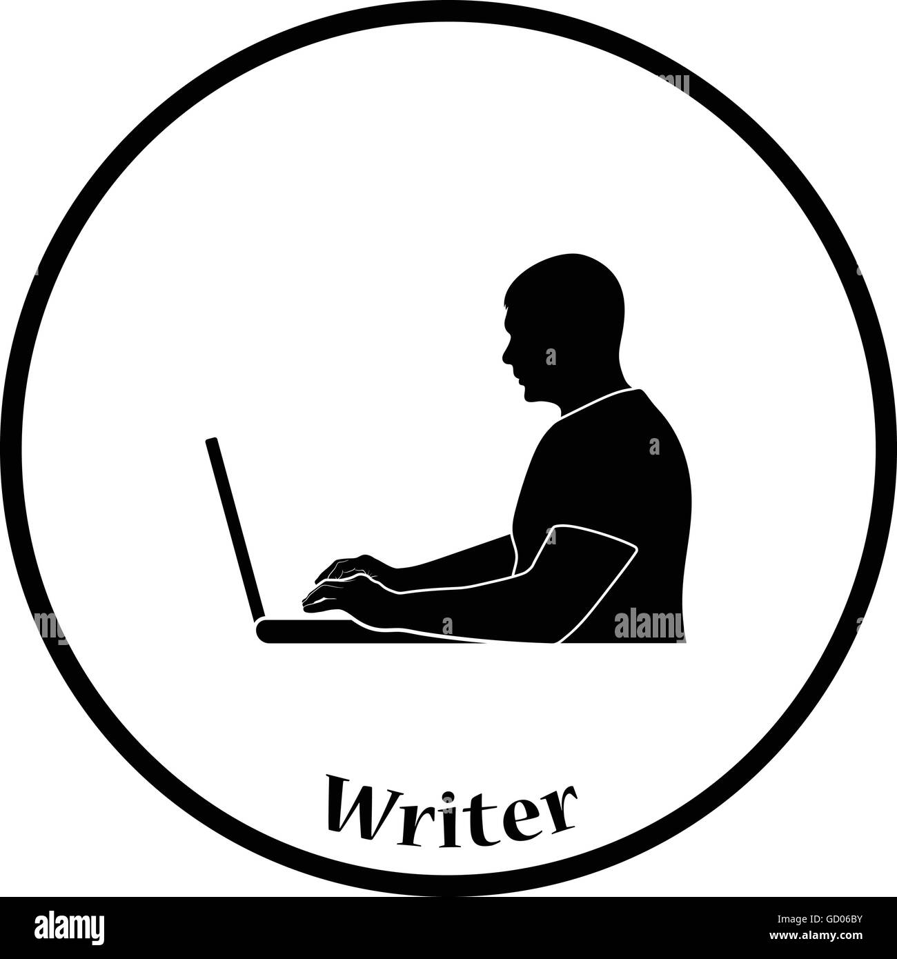 Writer at the work icon. Thin circle design. Vector illustration Stock ...