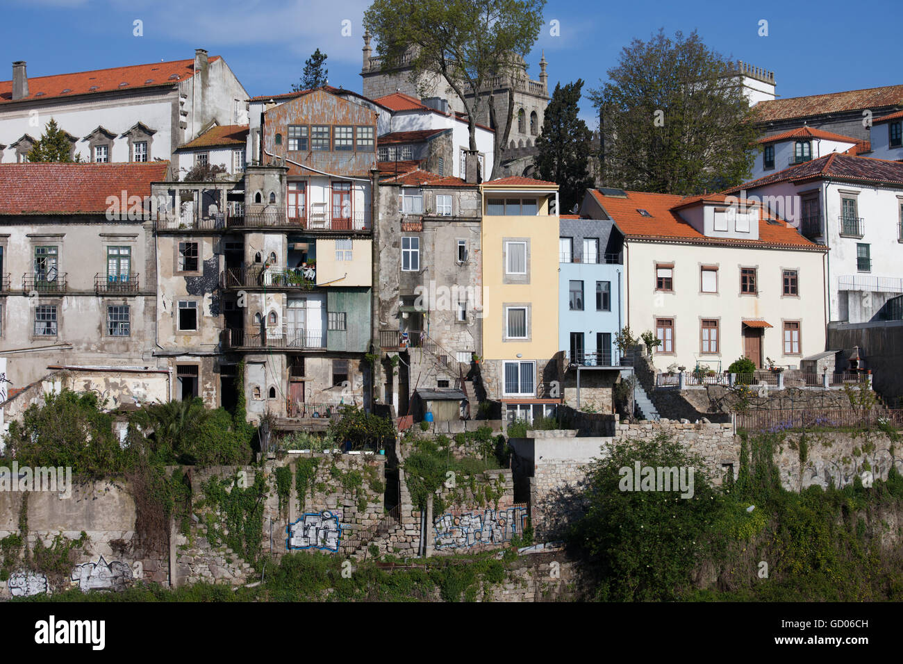 Aged houses in city of Porto in Portugal, urban scenery Stock Photo