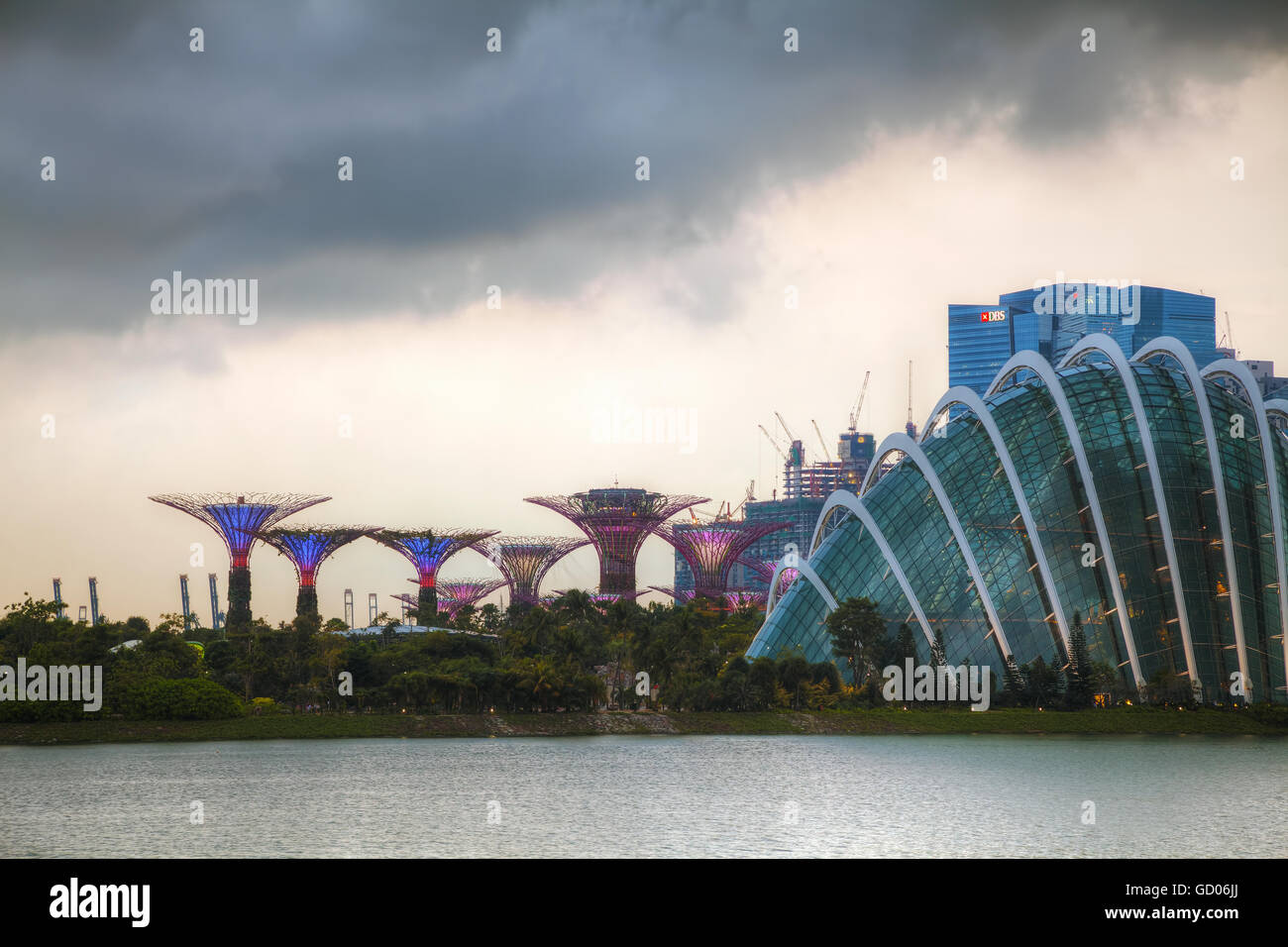 SINGAPORE - NOVEMBER 7: Overview of Singapore with the Marina Bay Sands on November 7, 2015 in Singapore. Stock Photo