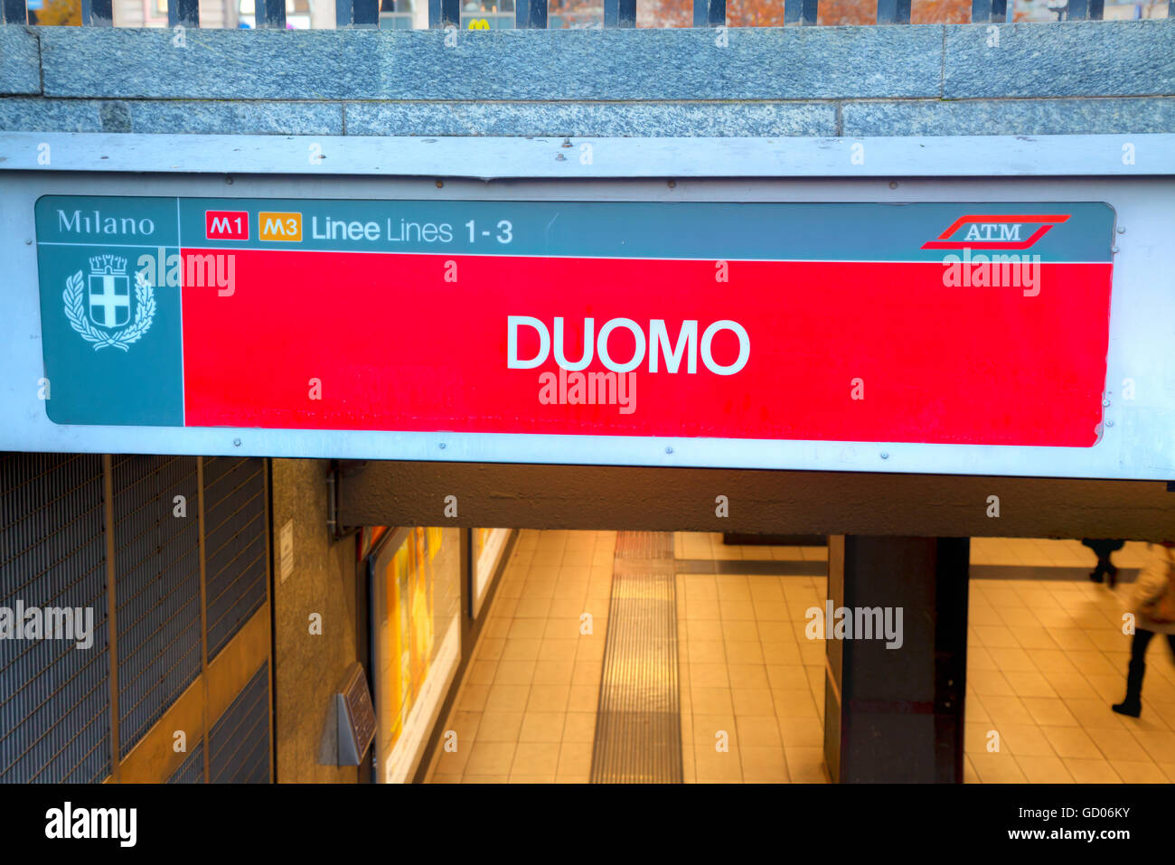 MILAN, ITALY NOVEMBER 24 Duomo subway stop sign on November 24, 2015
