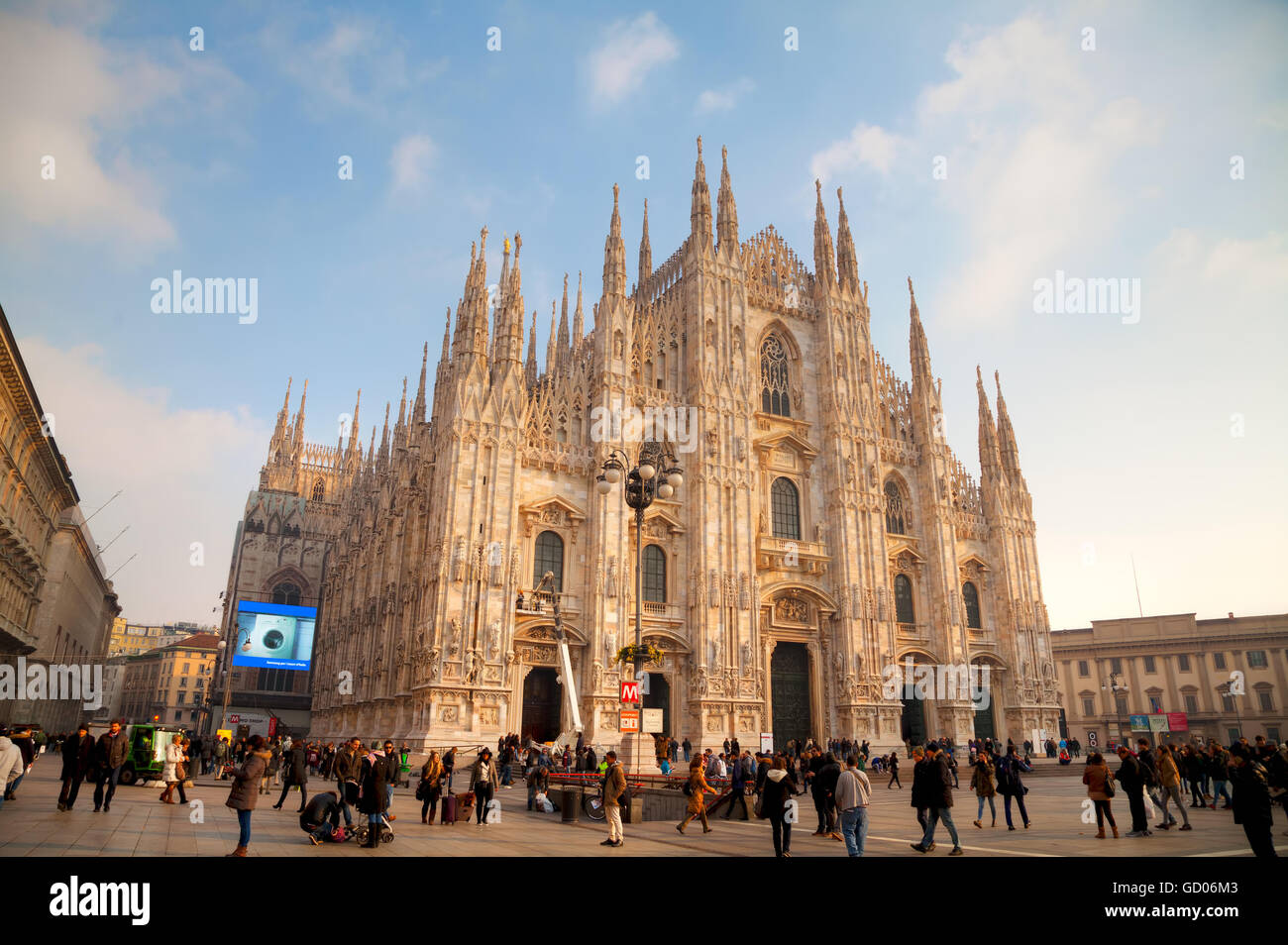 MILAN, ITALY - NOVEMBER 25: Duomo cathedral with people on November 25, 2015 in Milan, Italy. Stock Photo