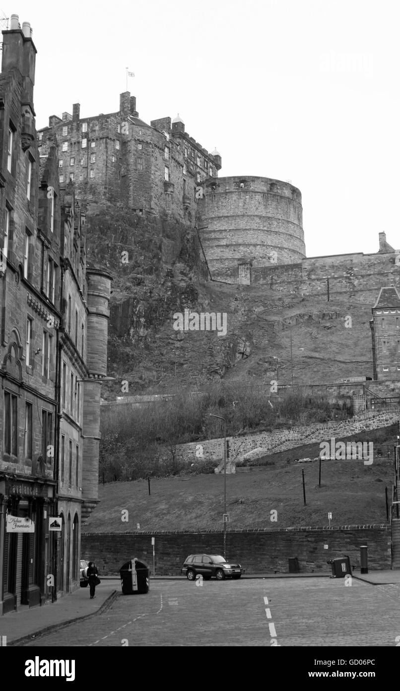 Old Edinburgh in Black and White The Castle Stock Photo