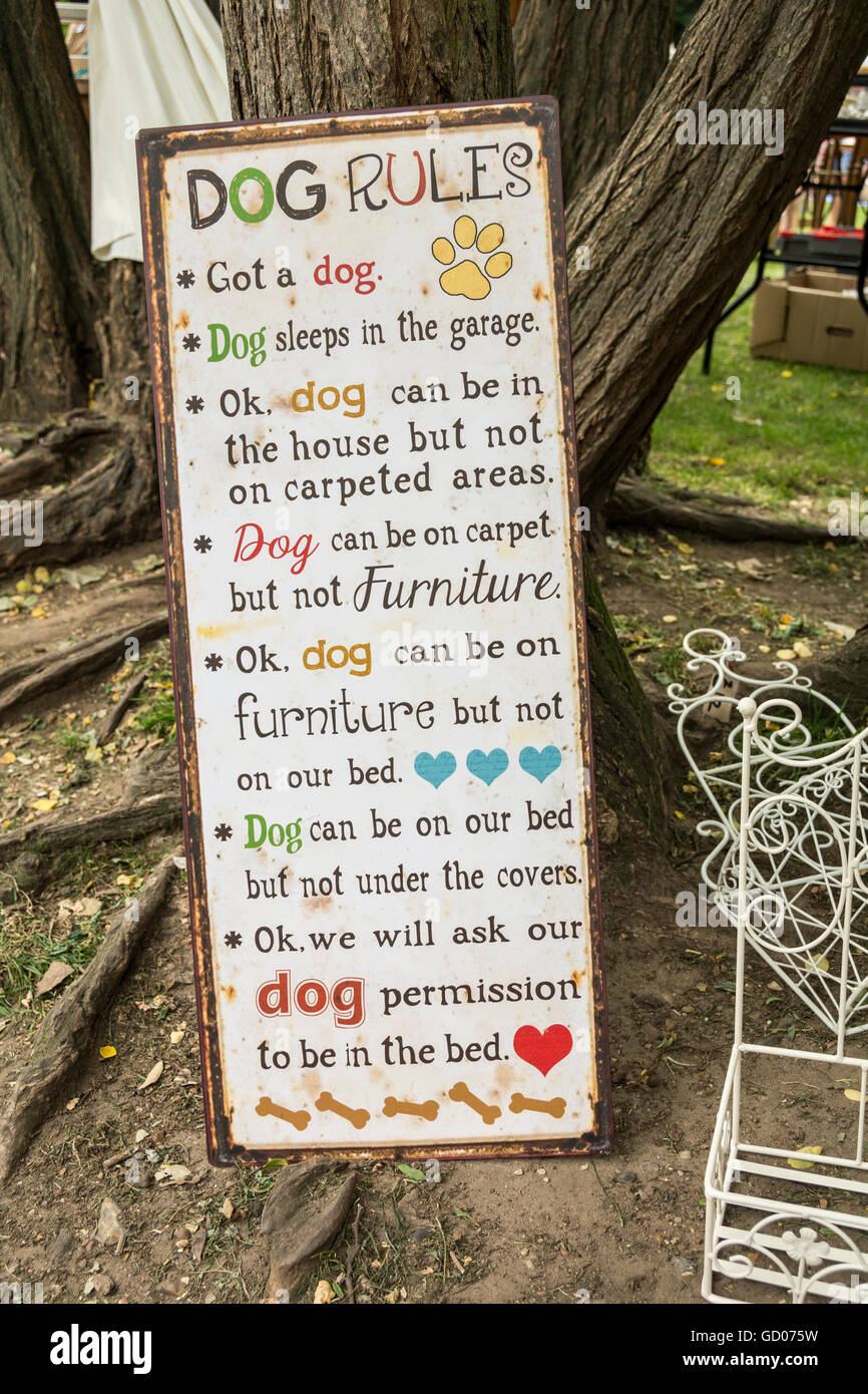 A framed dog lovers 'rules' to be forgotten poster Stock Photo