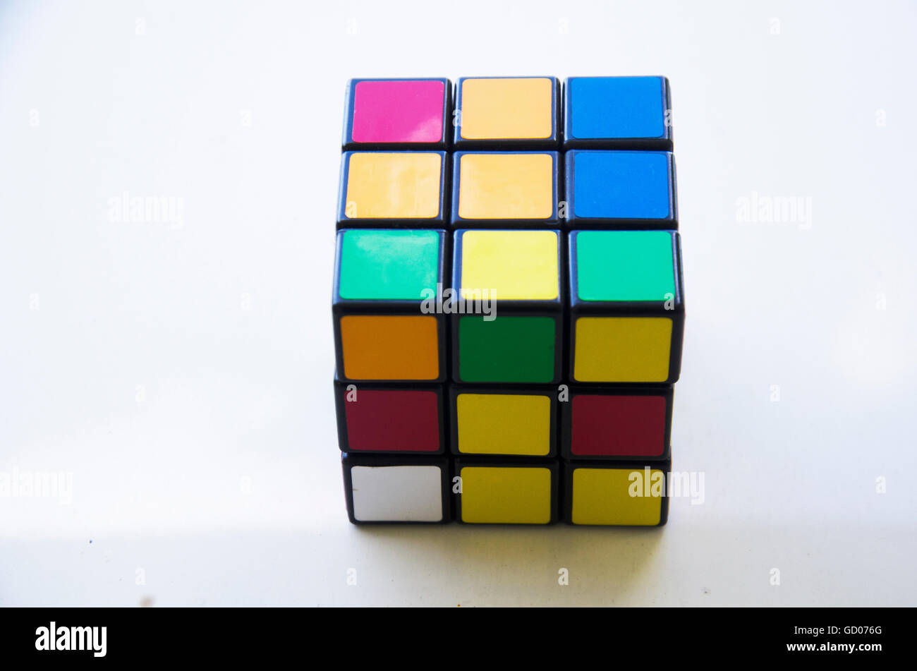 Multi coloured Rubik's 3x3x3 classic cube puzzle for play. Rubik's Cube invented by a Hungarian architect Erno Rubik in 1974 on Stock Photo