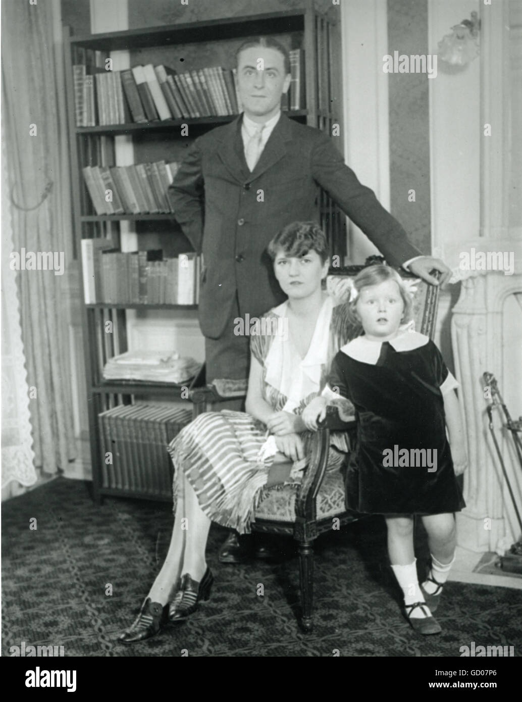 F. Scott Fitzgerald, wife Zelda and daughter Scottie. Stock Photo