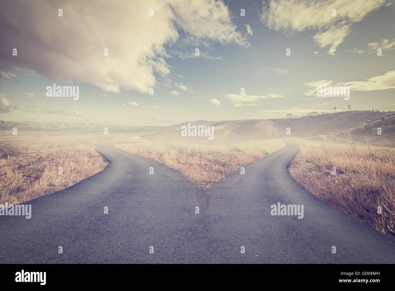 Concept of choice with crossroads spliting in two ways Stock Photo