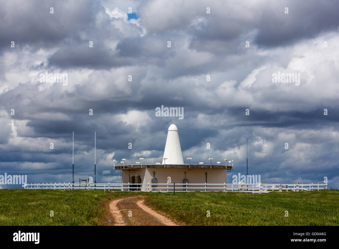 A VOR (VHF Omnidirectional Range) station in Kansas, used to help aircraft navigate. Stock Photo