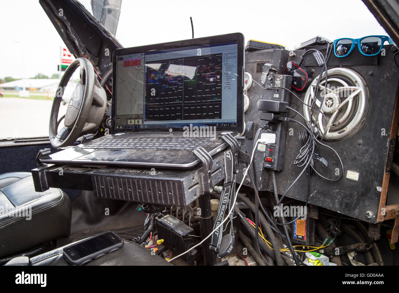 Interior cockpit of the TIV2 or 'Tornado Intercept Vehicle 2', a storm vehicle designed to penetrate the winds of a tornado. Stock Photo