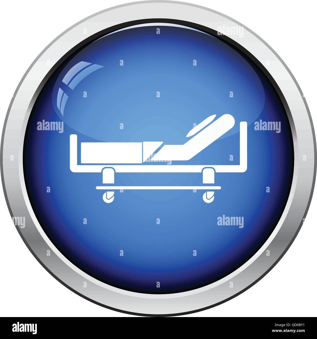 Hospital bed icon. Glossy button design. Vector illustration Stock ...