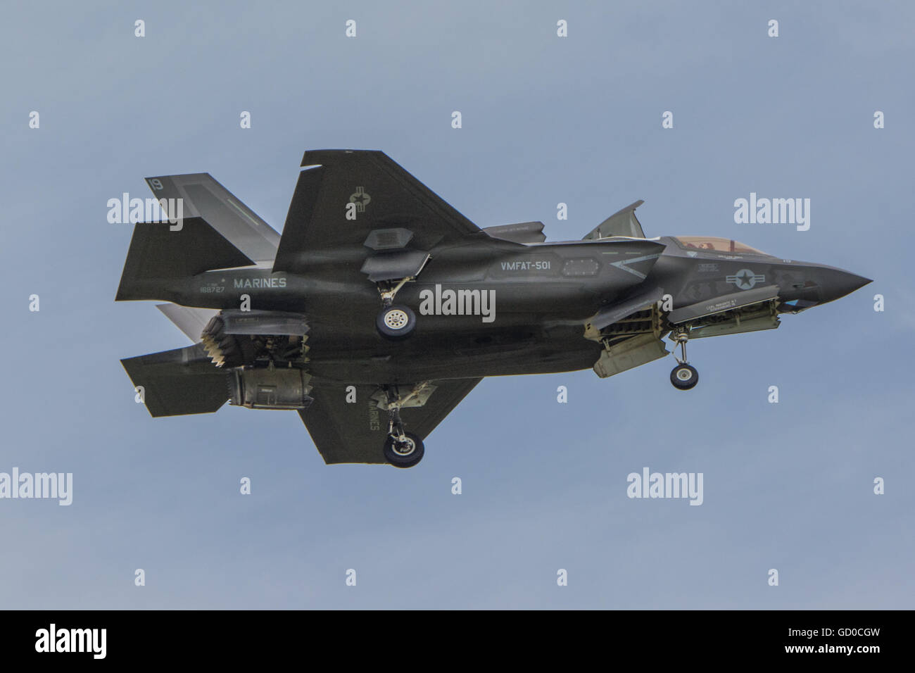 A United States Marine Corps Lockheed Martin F-35B displaying at the Royal International Air Tattoo, RAF Fairford, UK on the 9th July 2016. Stock Photo