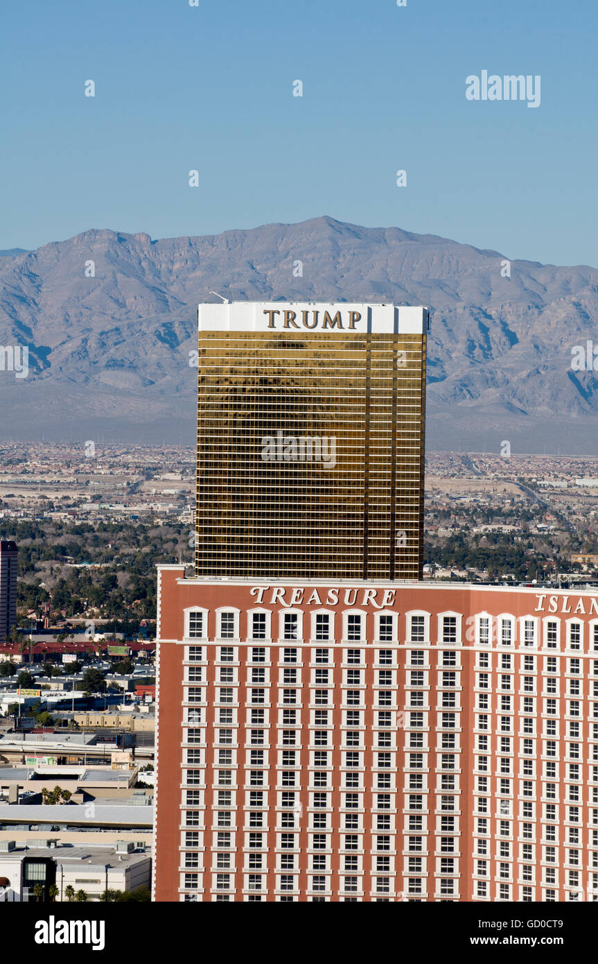 Las Vegas, Nevada. Trump tower and treasure island on the las vegas strip. Stock Photo