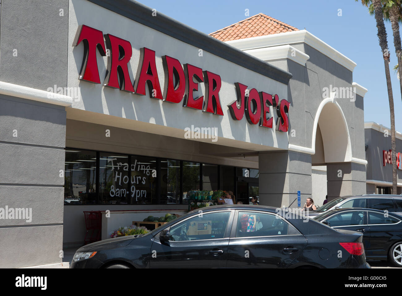 Trader Joes Grocery storefront exterior in Tustin California Stock