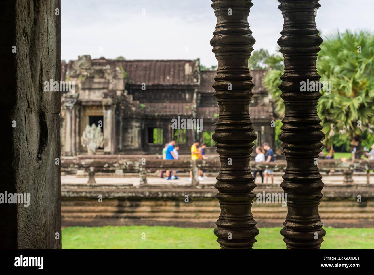 Centuries old pillars at Angkor Wat in Siem Reap, Cambodia Stock Photo