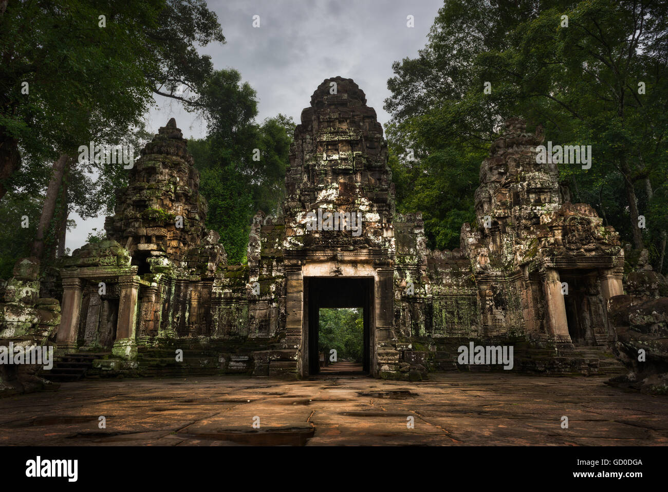 The foreboding entrance to Preah Khan temple in Siem Reap, Cambodia. Stock Photo